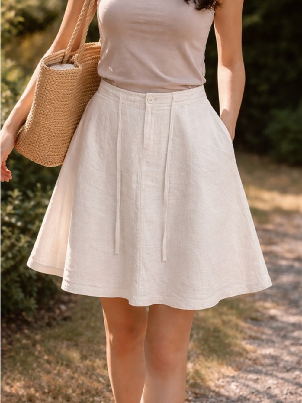 Alfani Linen A-Line Skirt Size 12 Ivory Neutral Summer